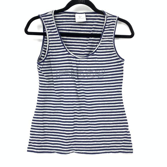 Freddy Sleeveless Scoop Neck Tank Top Womens Size 12 Blue Gray Striped - Picture 1 of 8